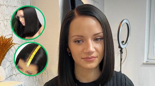 <img src="chica_piel_blanca_peluca_bob_negra_medidas.jpg" alt="Chica de piel blanca luciendo una peluca de corte bob negra, junto a una imagen de la peluca con una cinta métrica para mostrar cómo tomar las medidas adecuadas para un ajuste perfecto.">