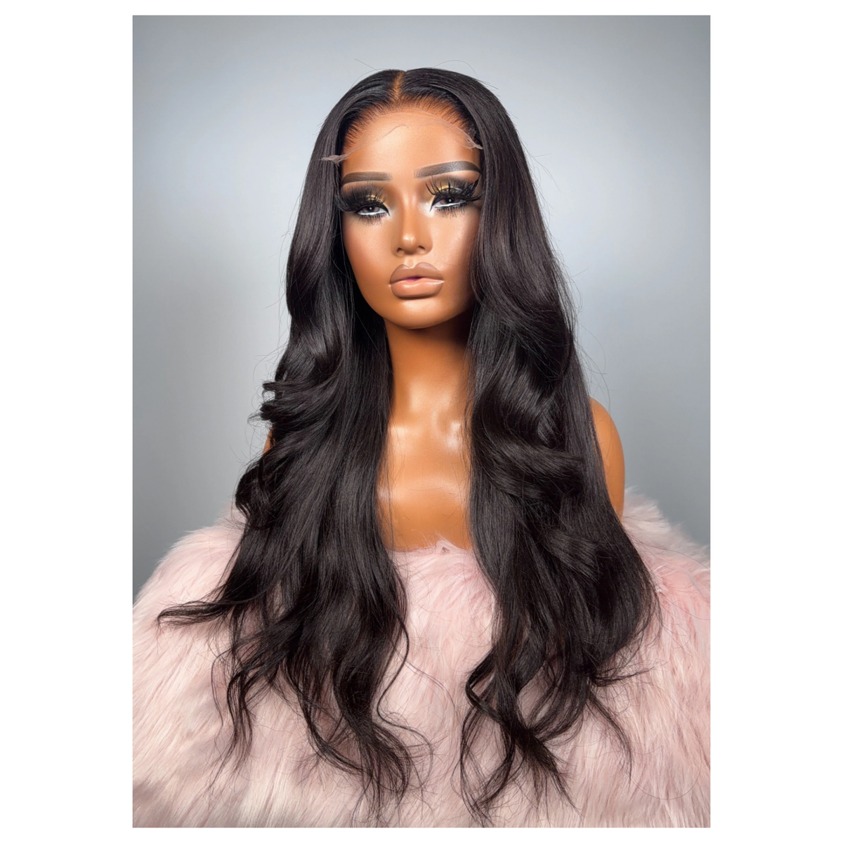 Peluca de pelo natural negra larga con ondas sueltas y aspecto natural