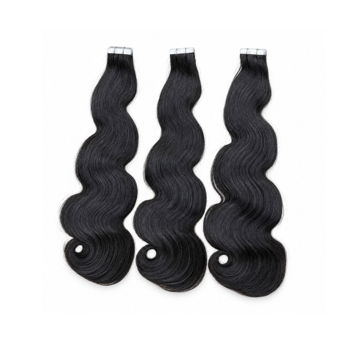 Melena larga negra ondulada con extensiones adhesivas de pelo natural
