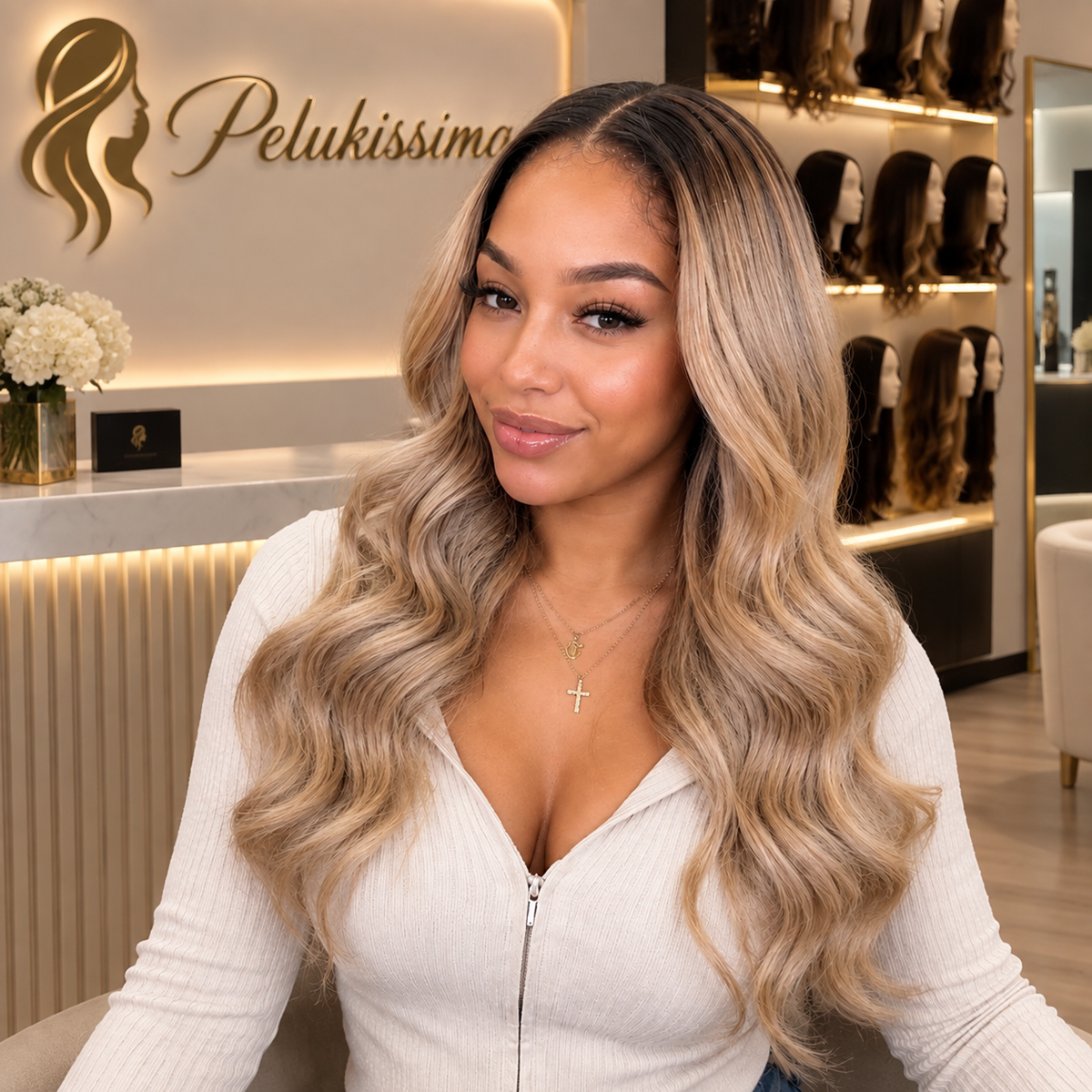 Peluca de pelo natural para mujer con estilo elegante y acabado natural