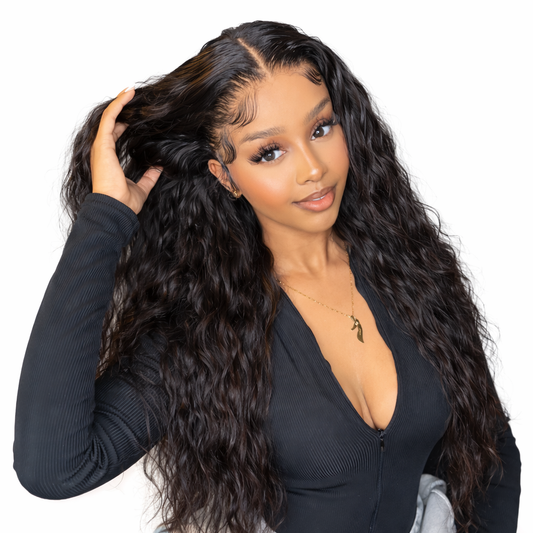 Peluca castaña con mechas rubias tipo balayage, lace frontal HD invisible, cabello 100% natural Remy con ondas definidas, efecto cuero cabelludo real y acabado profesional de salón