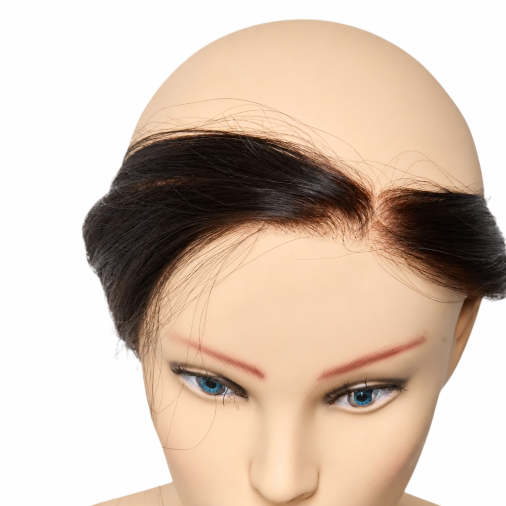 Banda para entradas de pelo natural colocada en la frente, línea del cabello natura