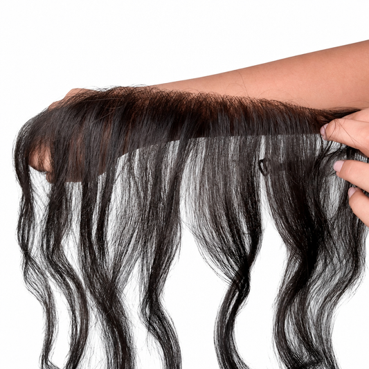 Banda de pelo natural para entradas con base de encaje y clips, cabello negro liso 40 cm